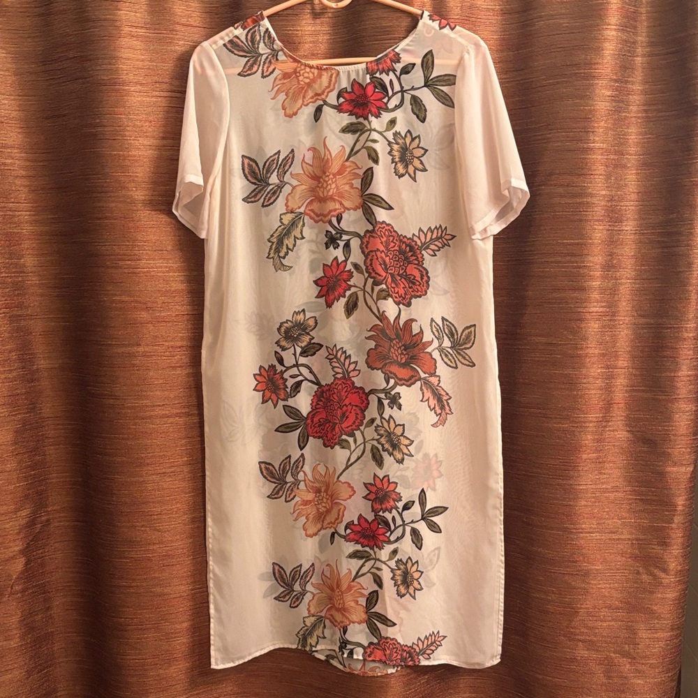 Vince Camuto Peach Sheer Floral Tunic